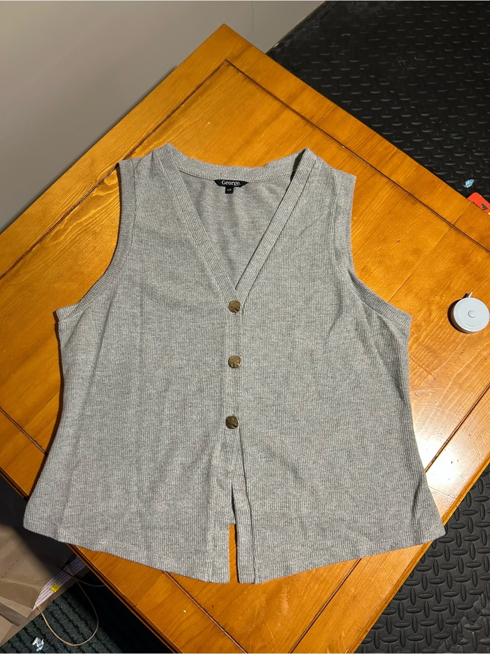 George Light Gray Ribbed V-Neck Button-Front Sleeveless vest